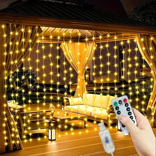 300 Ledli 10 Sarkıt Perde Led Işık-8 Fonksiyon, Uzaktan Kumandalı, 3x3 Metre (4604)