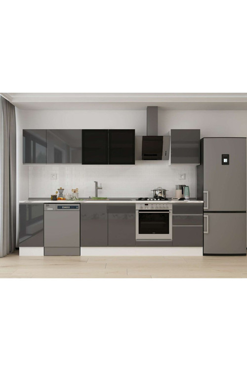 300X210 Cm High Gloss Mutfak Dolabı M-E90S40S50-3 High Gloss | Antrasit - Suntalam