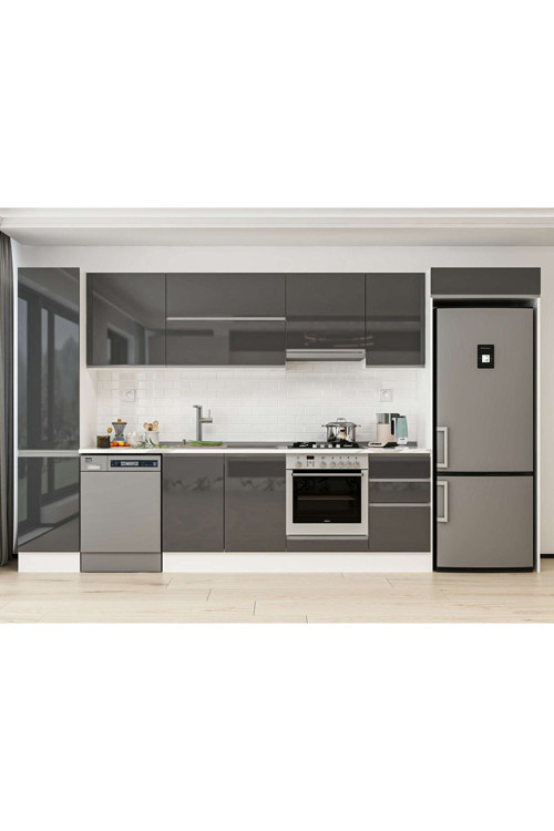 370X222 Cm High Gloss Mutfak Dolabı Mbb-E80B45S45-1 High Gloss | Antrasit - Mdf
