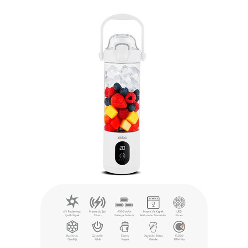 ŞARJLI TAŞINABİLİR SMOOTHİE BLENDER 700MLBUZ KIRMA - ÇELİK BIÇAK MANYETİK ŞARJ 150W 4500mAh SHB-7504 (4604)