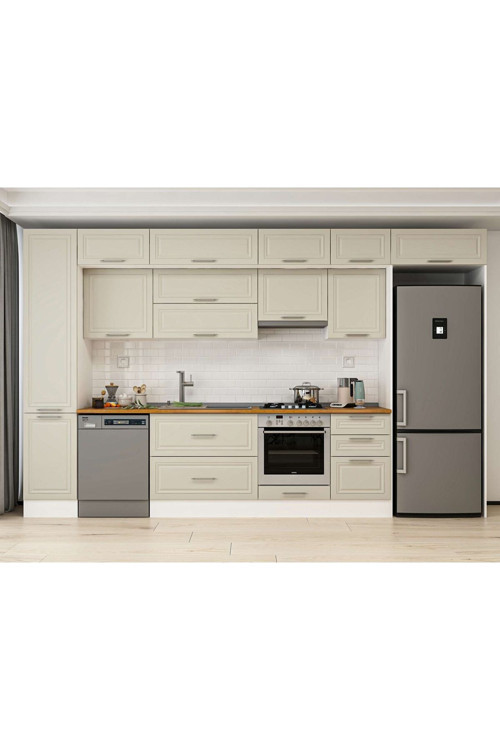 385X240 Cm Klasik Mebran Mutfak Dolabı Beyaz Beyaz Mbb-E90B45S50-1 Mebran | Kumtaşı - Mdf