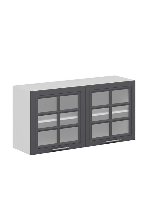Mutfak Modül Mbr_C Üst 2Dk1R 120-H60Cm Dolap Cam Beyaz Antrasit Mdf
