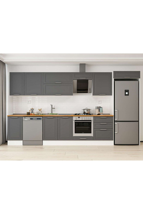 395X222 Cm Klasik Mebran Mutfak Dolabı Beyaz Mb-E90S45S60-2 Mebran | Antrasit - Suntalam