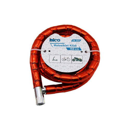 TÜP ANAHTARLI METAL KAFA ÇELİK MOTOR - BİSİKLET KİLİT SİLİNDİRİK SPİRAL KİLİT KIRMIZI KILIF22MM X 150CM (4604)
