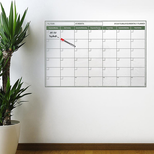 Manyetik Yapışkanlı Bir Aylık Program Planlayıcı Takvim 85x56 cm (4604)