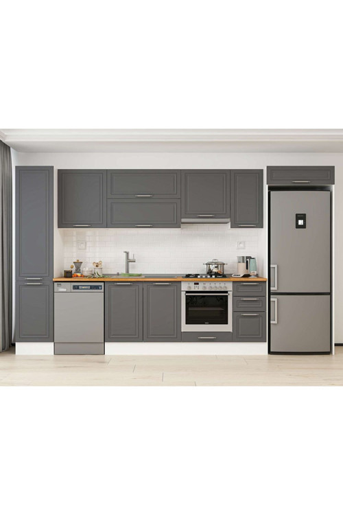 375X222 Cm Klasik Mebran Mutfak Dolabı Beyaz Mbb-E90B45S40-1 Mebran | Antrasit - Suntalam