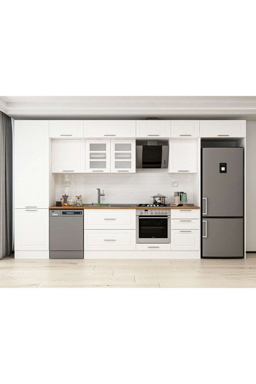 390X240 Cm Klasik Mebran Mutfak Dolabı Beyaz Beyaz Mbb-E80B60S50-3 Mebran | Beyaz - Mdf