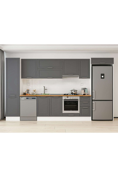 370X222 Cm Klasik Mebran Mutfak Dolabı Beyaz Beyaz Mbb-E80B50S40-1 Mebran | Antrasit - Mdf