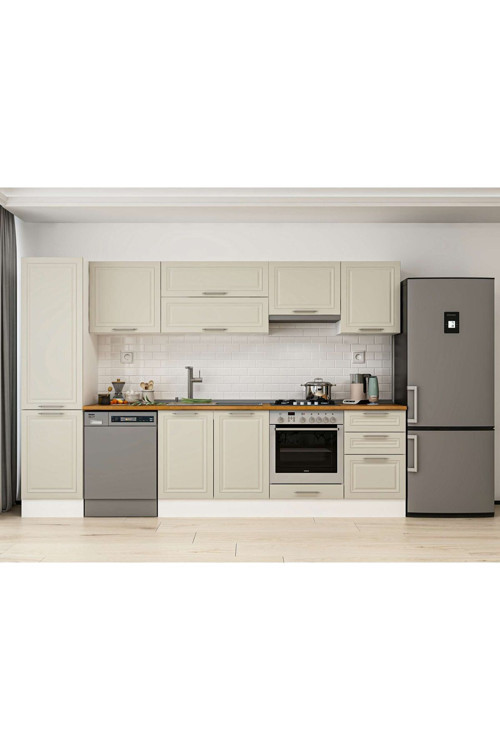 300X210 Cm Klasik Mebran Mutfak Dolabı Beyaz Beyaz Mb-E80B50S50-1 Mebran | Kumtaşı - Mdf