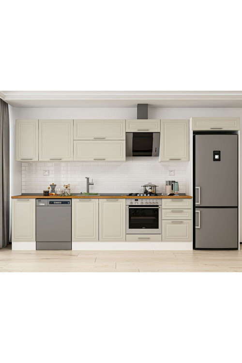 380X222 Cm Klasik Mebran Mutfak Dolabı Beyaz Beyaz Mb-E90S40S50-2 Mebran | Kumtaşı - Mdf
