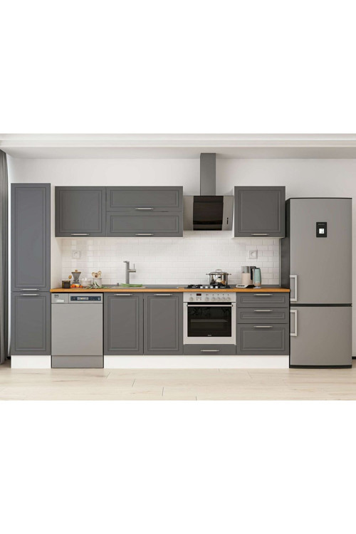 305X210 Cm Klasik Mebran Mutfak Dolabı Beyaz Mb-E80B45S60-2 Mebran | Antrasit - Suntalam