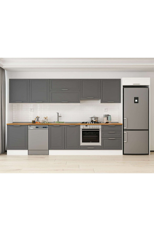 410X222 Cm Klasik Mebran Mutfak Dolabı Beyaz Mb-E90S60S60-1 Mebran | Antrasit - Suntalam