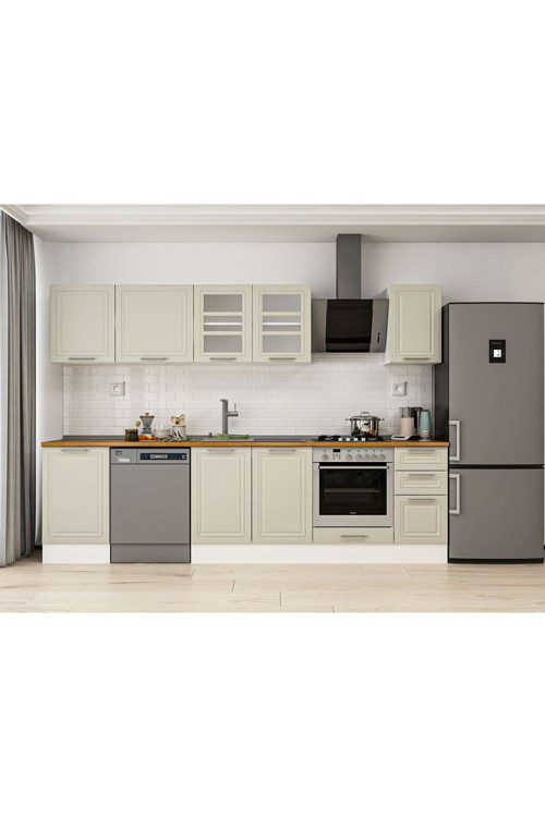 300X210 Cm Klasik Mebran Mutfak Dolabı Beyaz M-E90S50S40-3 Mebran | Kumtaşı - Suntalam