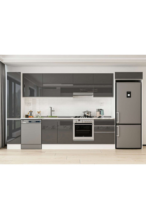 390X222 Cm High Gloss Mutfak Dolabı Mbb-E90B40S60-1 High Gloss | Antrasit - Suntalam