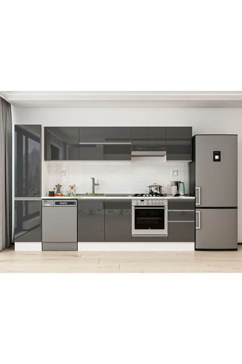 290X210 Cm High Gloss Mutfak Dolabı Mb-E80B45S45-1 High Gloss | Antrasit - Suntalam