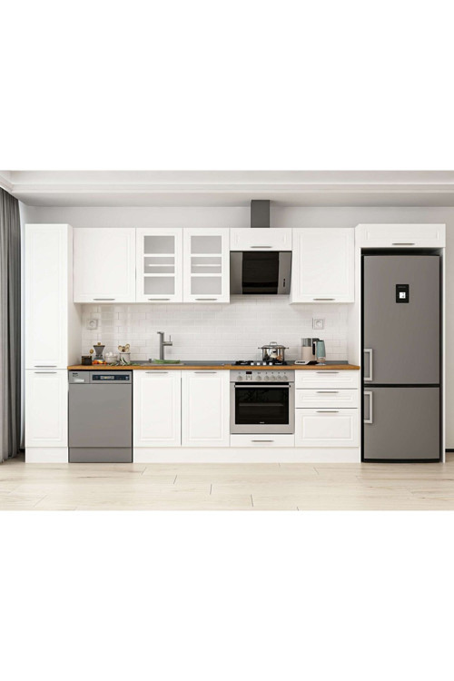 380X222 Cm Klasik Mebran Mutfak Dolabı Beyaz Beyaz Mbb-E80B40S60-3 Mebran | Beyaz - Mdf