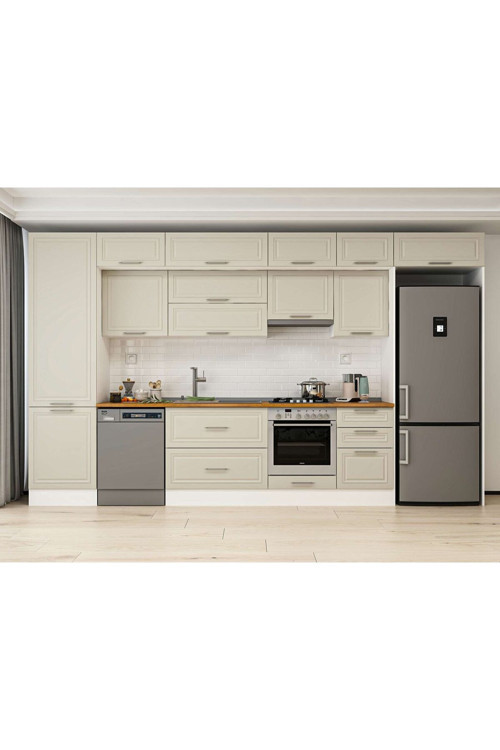 390X240 Cm Klasik Mebran Mutfak Dolabı Beyaz Mbb-E80B60S50-1 Mebran | Kumtaşı - Suntalam
