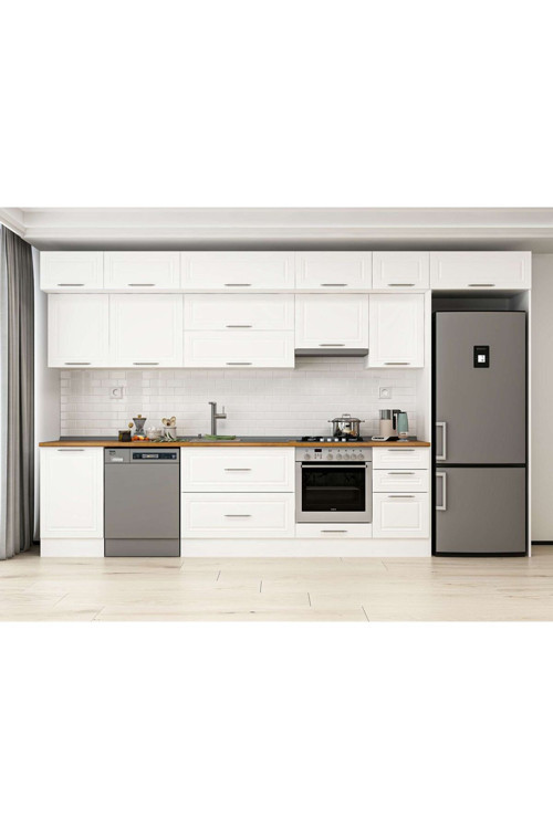 375X240 Cm Klasik Mebran Mutfak Dolabı Beyaz Beyaz Mb-E80S50S45-1 Mebran | Beyaz - Suntalam