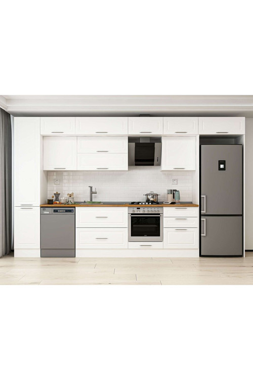 385X240 Cm Klasik Mebran Mutfak Dolabı Beyaz Mbb-E80B45S60-2 Mebran | Beyaz - Suntalam