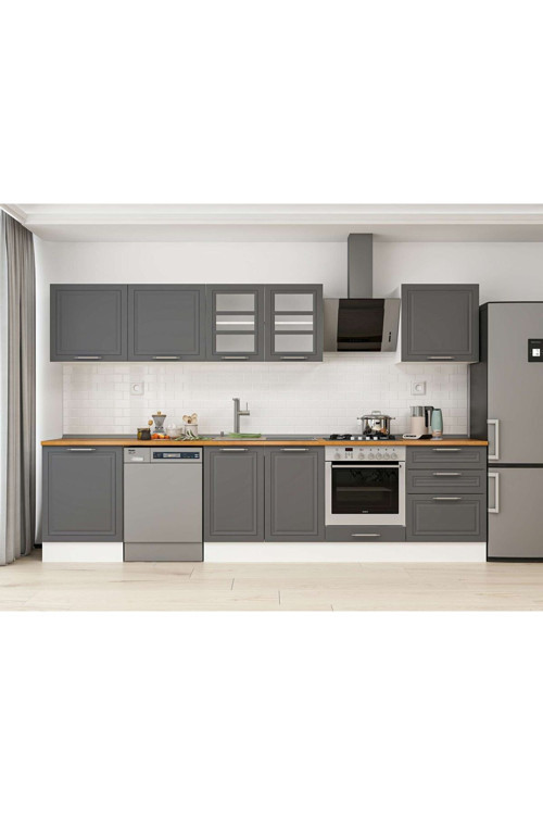 320X210 Cm Klasik Mebran Mutfak Dolabı Beyaz Beyaz M-E80S60S60-3 Mebran | Antrasit - Mdf