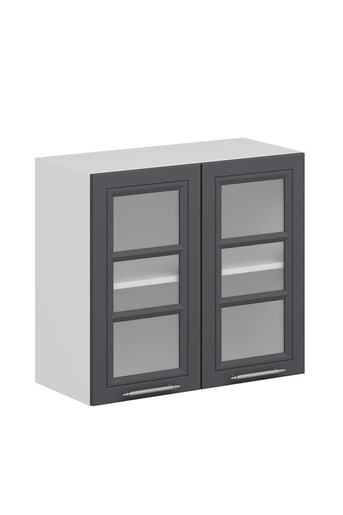 Mutfak Modül Mbr_C Üst 2Dk1R 80-H72Cm Dolap Cam Beyaz Antrasit Mdf