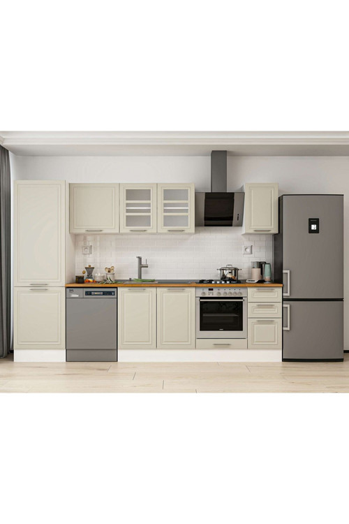 310X210 Cm Klasik Mebran Mutfak Dolabı Beyaz Beyaz Mb-E90B60S40-3 Mebran | Kumtaşı - Mdf