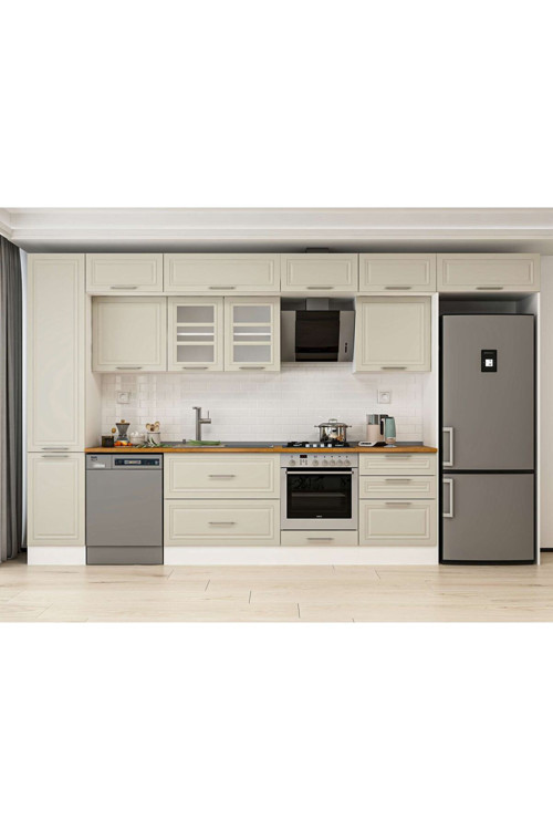 395X240 Cm Klasik Mebran Mutfak Dolabı Beyaz Beyaz Mbb-E90B45S60-3 Mebran | Kumtaşı - Mdf