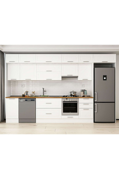 385X240 Cm Klasik Mebran Mutfak Dolabı Beyaz Beyaz Mb-E90S45S50-1 Mebran | Beyaz - Mdf