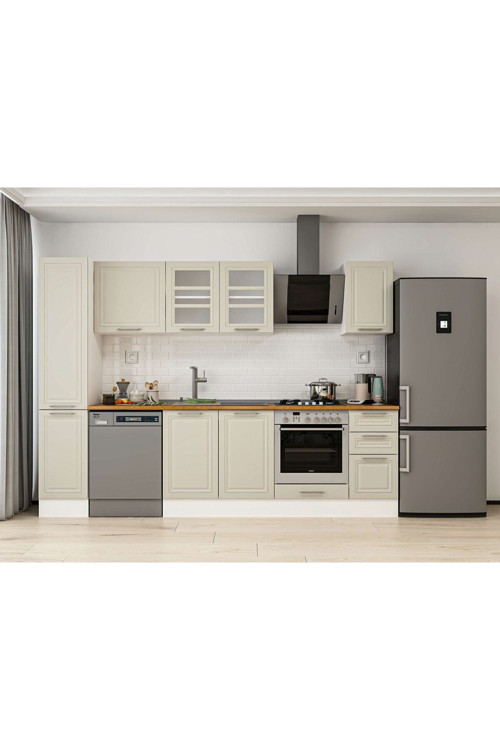 290X210 Cm Klasik Mebran Mutfak Dolabı Beyaz Mb-E90B40S40-3 Mebran | Kumtaşı - Suntalam