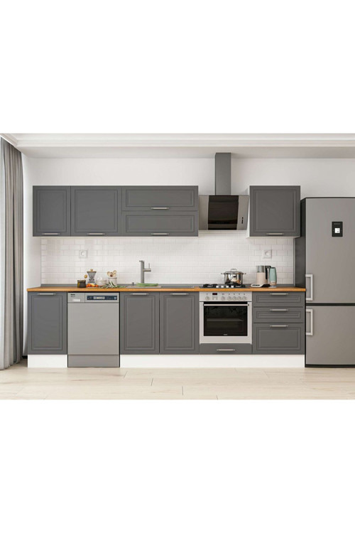 305X210 Cm Klasik Mebran Mutfak Dolabı Beyaz Beyaz M-E80S45S60-2 Mebran | Antrasit - Mdf