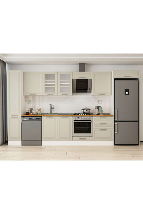 380X222 Cm Klasik Mebran Mutfak Dolabı Beyaz Mbb-E80B40S60-3 Mebran | Kumtaşı - Suntalam