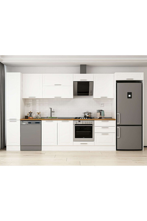 380X222 Cm Klasik Mebran Mutfak Dolabı Beyaz Beyaz Mbb-E80B40S60-2 Mebran | Beyaz - Mdf