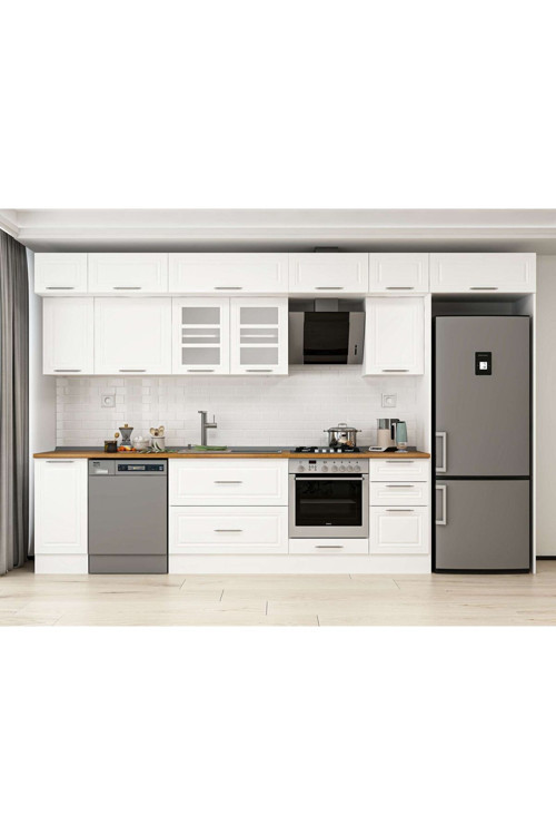 375X240 Cm Klasik Mebran Mutfak Dolabı Beyaz Beyaz Mb-E90S40S45-3 Mebran | Beyaz - Mdf