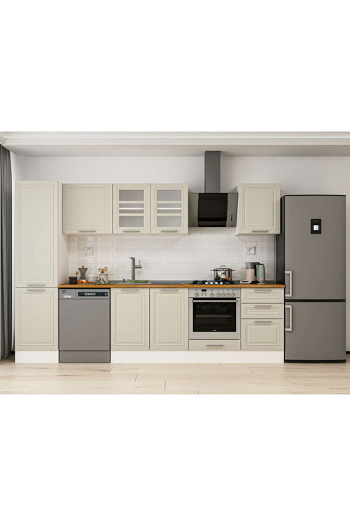 300X210 Cm Klasik Mebran Mutfak Dolabı Beyaz Beyaz Mb-E80B50S50-3 Mebran | Kumtaşı - Mdf