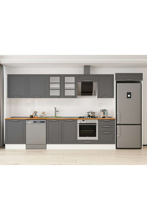 400X222 Cm Klasik Mebran Mutfak Dolabı Beyaz Mb-E90S60S50-3 Mebran | Antrasit - Suntalam