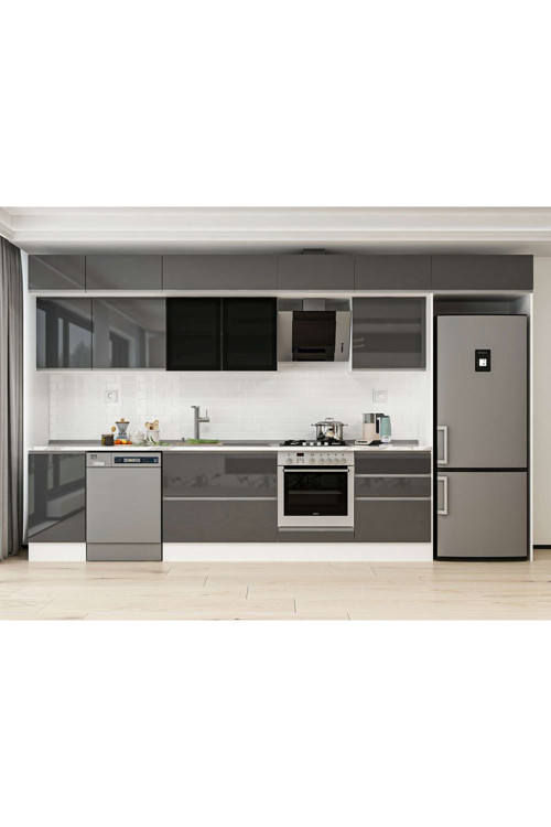 385X240 Cm High Gloss Mutfak Dolabı Mb-E80S45S60-3 High Gloss | Antrasit - Suntalam
