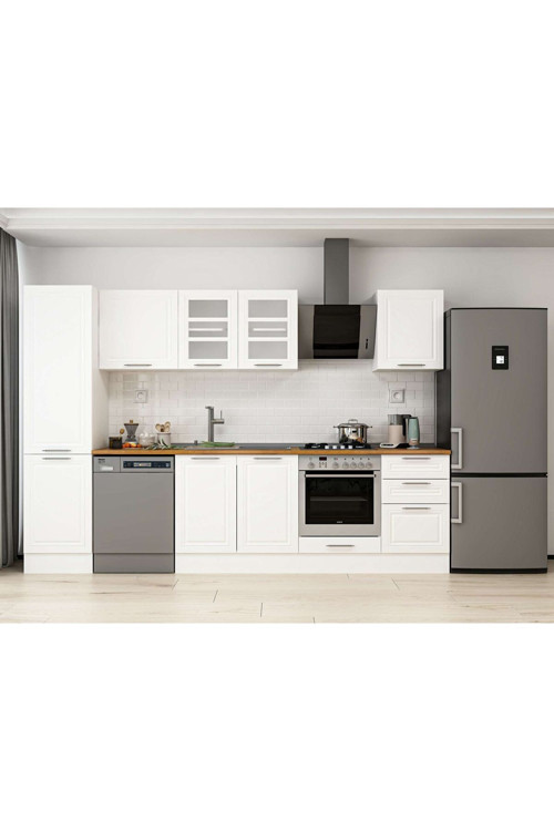 300X210 Cm Klasik Mebran Mutfak Dolabı Beyaz Beyaz Mb-E80B50S50-3 Mebran | Beyaz - Suntalam
