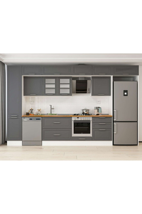 395X240 Cm Klasik Mebran Mutfak Dolabı Beyaz Mbb-E90B45S60-3 Mebran | Antrasit - Suntalam