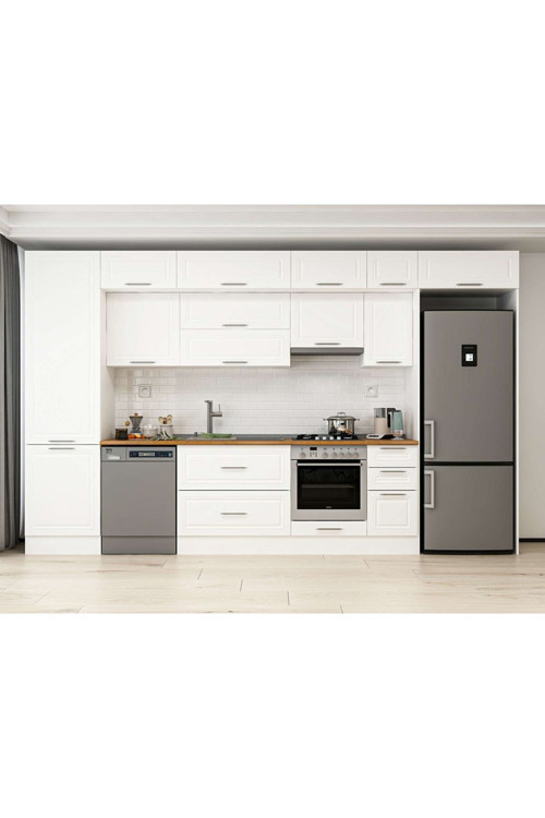 390X240 Cm Klasik Mebran Mutfak Dolabı Beyaz Mbb-E90B60S40-1 Mebran | Beyaz - Suntalam