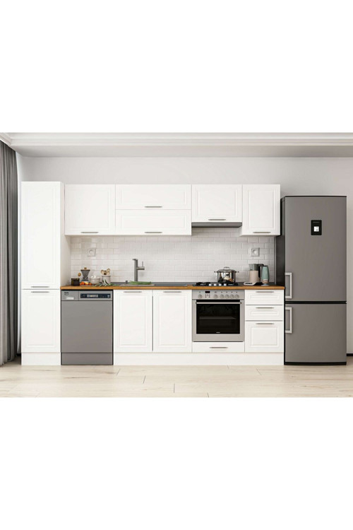 300X210 Cm Klasik Mebran Mutfak Dolabı Beyaz Beyaz Mb-E90B45S45-1 Mebran | Beyaz - Suntalam