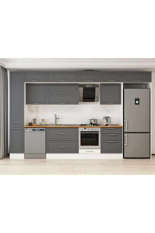 380X240 Cm Klasik Mebran Mutfak Dolabı Beyaz Mbb-E80B40S60-2 Mebran | Antrasit - Suntalam