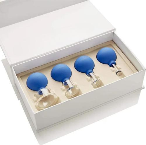 Silikon Vakumlu Cam Yüz Masaj Kupası 4'lü Set Mavi Renk