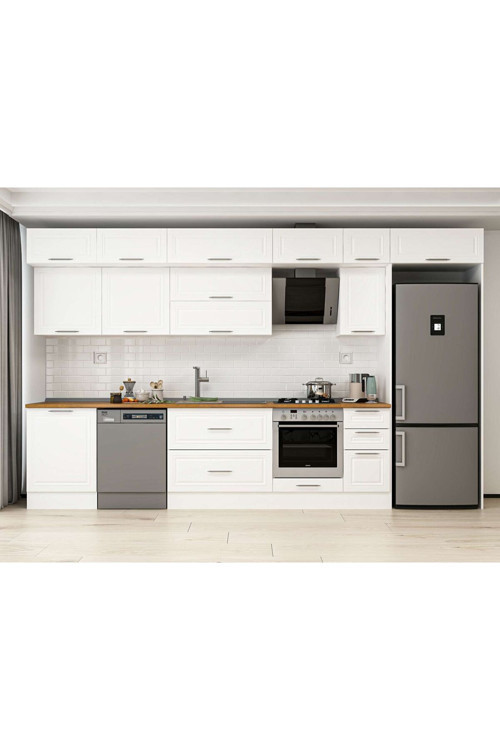 390X240 Cm Klasik Mebran Mutfak Dolabı Beyaz Beyaz Mb-E90S60S40-2 Mebran | Beyaz - Suntalam