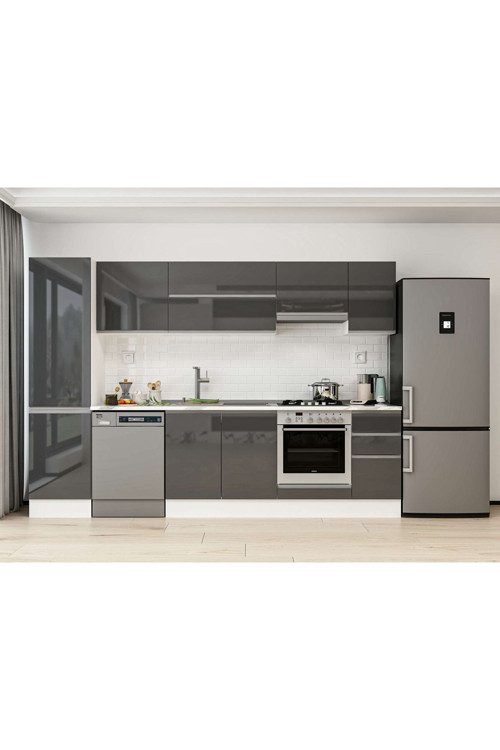 300X210 Cm High Gloss Mutfak Dolabı Mb-E90B50S40-1 High Gloss | Antrasit - Suntalam