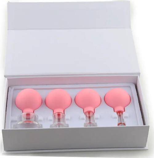 Silikon Vakumlu Cam Yüz Masaj Kupası 4'lü Set Pembe Renk