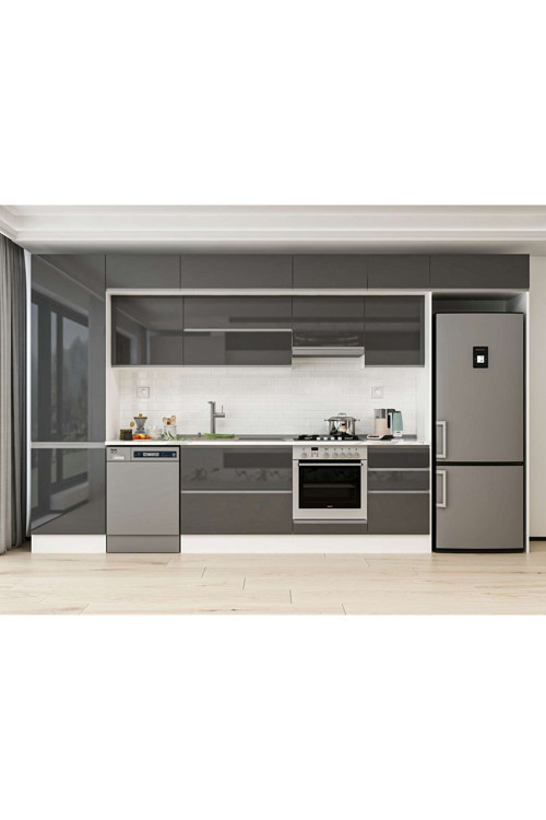 390X240 Cm High Gloss Mutfak Dolabı Mbb-E80B60S50-1 High Gloss | Antrasit - Suntalam