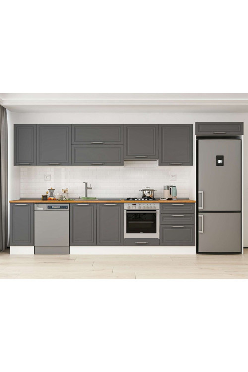 380X222 Cm Klasik Mebran Mutfak Dolabı Beyaz Mb-E80S40S60-1 Mebran | Antrasit - Suntalam