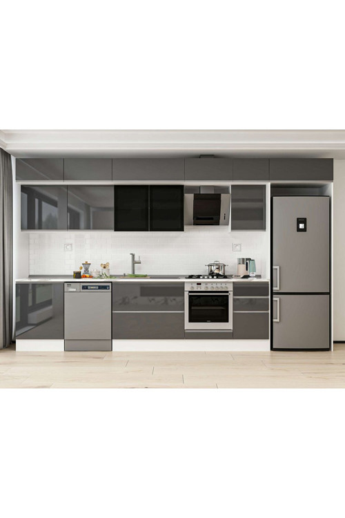 385X240 Cm High Gloss Mutfak Dolabı Mb-E80S60S45-3 High Gloss | Antrasit - Suntalam