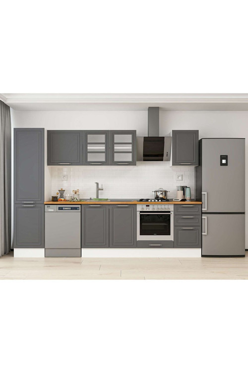 305X210 Cm Klasik Mebran Mutfak Dolabı Beyaz Beyaz Mb-E90B50S45-3 Mebran | Antrasit - Mdf