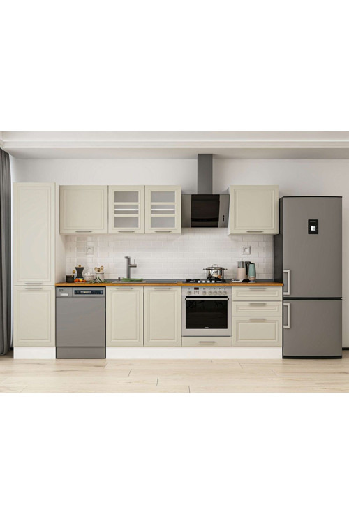 310X210 Cm Klasik Mebran Mutfak Dolabı Beyaz Beyaz Mb-E80B50S60-3 Mebran | Kumtaşı - Mdf